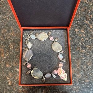 Handmade Quartz Agate Stone Glass Fairy Necklace With Feathers & Dragonfly Latch